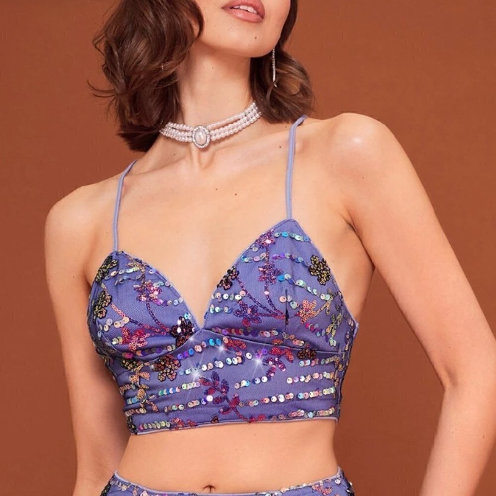 Shein Purple Glitter Crop Top Barbie Size Small